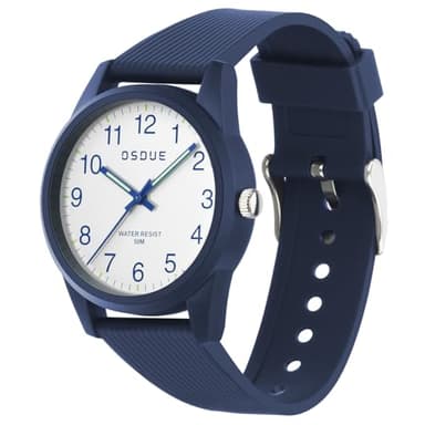 OSDUE Montre Enfant, 50 M Bleu Montre étanche à Quartz, Montre Analogique pour Enfant étanche à Quartz et Bracelet Souple de 5 à 15 Ans pour l'Apprentissage de La Lecture