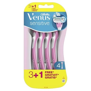 Gillette Venus Rasoirs Jetables Pour Femme, Sensitive, Lot De 4, Pour Les Femmes A La Peau Sensible, A 3 Lames, Avec Une Bande Lubrifiante Et Une Tete Arrondie Pour Un Rasage De Près Confortable