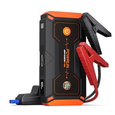 Powrun P-One Booster Batterie Voiture 2000A,Démarreur de Voiture(Jusqu'à 8.0L Essence ou 6.5L Gazole),12V Jump Starter avec Pinces de Sûreté Intelligentes,Sorties ChargeRapide 3.0,Lampe à LED.