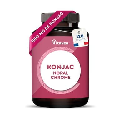 Konjac Gélules - 95% de Glucomannane - Avec Chrome & Nopal Régulation de l’appétit, Equilibre du Métabolisme - Maintien d’une Glycémie Normale - 120 gélules Vegan - Fabriqué en France - Vitavea