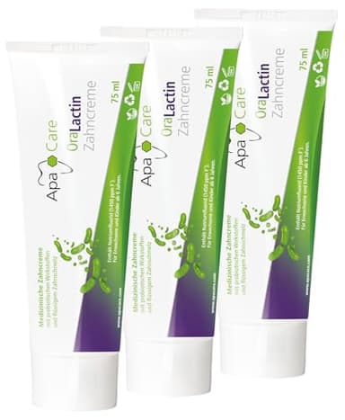 ApaCare OraLactin Dentifrice, 3×75 ml avec hydroxyapatite (« émail liquide »), fluor & ingrédients probiotiques, pour la reminéralisation, le soin des dents sensibles, vegan & sans dioxyde de titane