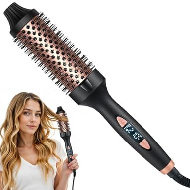 Anluomania Brosse Thermique 35mm, Thermal Brush, Brosse Chauffante Céramique, 5 Réglages de Température 130℃-210℃, Chauffage Rapide, Affichage LED, Pour le Lissage et le Volume