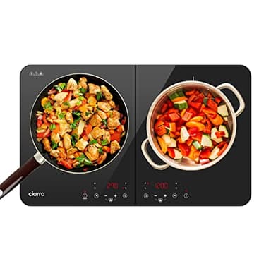 CIARRA CBTIH2 Tables de Cuisson 2 Feux 3500W - Plaque à Induction Portable - 2Foyers - 9 Niveaux de Puissance - Commande Tactile - Minuterie avec Verrouillage Enfants - Noir