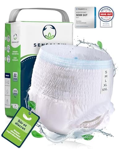 Sensalou Couche Culotte Incontinence Jetable - Grande Taille XL (22 pieces) - Adulte Femme & Homme - Protection Ultra Absorbante Tres Forte - Contre Fuites Urinaires & Fécales Importantes Nuit & Jour