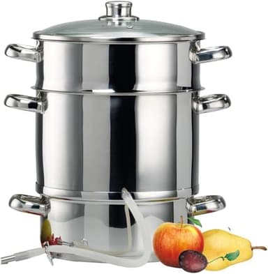 Baumalu, Extracteur de jus à vapeur, en inox, Système de pression efficace pour 6-7 kg de fruits et légumes, Polyvalent pour cuisson vapeur, Tous feux, Diamètre 26 cm, Couleur argent