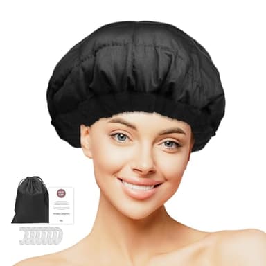 MQUPIN Bonnet Chauffant Cheveux Soin, Bonnet Chauffant Capillaires Profondément pour Tous Types de Soins, Casque Chauffant en Profondeurcoton en Microfibre, Chauffage par Micro-ondes(Noir)