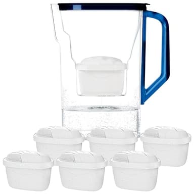 Wessper Carafe Filtrante avec Filtre, Carafe pour porte de réfrigérateur 2,7 L, Cartridges avec Charbon Actif et Résine échangeuse d'ions, Pitcher set set de 6 Filtres - Bleu