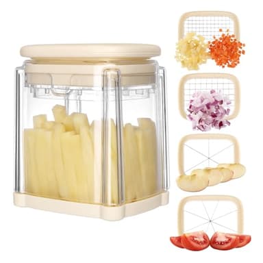 Navaris Coupe-légumes Manuel - Machine a Decouper pour Légumes et Fruits - Coupe Frites Polyvalent - Coupe Pomme de Terre Manuel en Inox - Conception Compacte du Coupe-frites