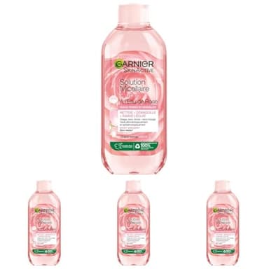 GARNIER Skin Active - Solution Micellaire Tout En 1 - Nettoie, Démaquille, & Ravive L'Éclat - Micelles & Eau de Rose - Vegan & Cruelty Free - Visage, Yeux, Lèvres - Peaux Ternes & Sensibles - 400 ml
