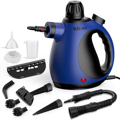 Klona Nettoyeur vapeur portable pour la maison, multi-usages avec 10 accessoires pour tapis, rideaux, canapés, cuisine, punaises, salle de bain et plus encore