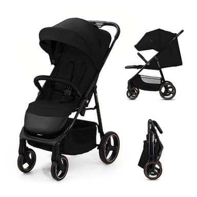 Kinderkraft TRIG 3 Poussette Canne, Légère, Position Allongée, Suspension 4 Roues, Pliable, Harnais réglables à 5 points, Repose-pieds, Jusqu'à 25 kg, Noir