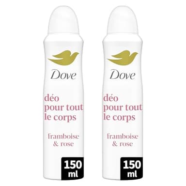 Dove - Déodorant pour Tout le Corps - Spray - Framboise & Rose - Anti Odeurs et Traces Blanches 72h - Conçu pour les Peaux Sensibles - Lot de 2x150ml