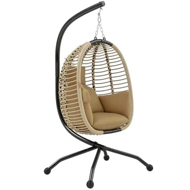 Outsunny Fauteuil œuf Suspendu balancelle Pliante avec Coussin et Support Usage intérieur extérieur métal Corde en polypropylène dim. 110L x 100l x 188H cm Beige