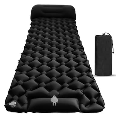 Outbee Matelas Gonflable avec Pompe intégrée – Matelas pour 1 Personne avec Oreiller – Compact et léger – Noir