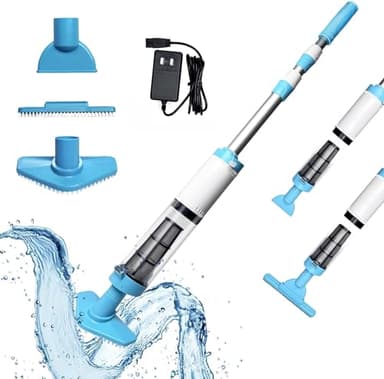 PoolyPoly 3 en 1 Aspirateur de Piscine sans Fil, Nettoyeur Électrique à Batterie Rechargeable, 90 Minutes d'Autonomie, Aspirateur à Main pour Piscine, Jacuzzi, Spa, Bleu