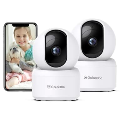 GALAYOU 2k Caméras de Surveillance intérieure Détection Humaine AI Suivi Intelligent 360° WiFi sans Fil Compatible avec Alexa&Google Home Sirène pour Bébé/Animaux Chien G2 (2p)