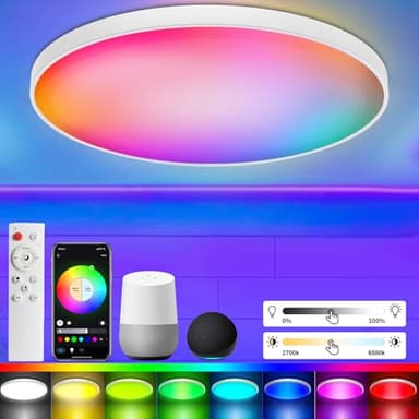 Taipow Plafonnier Led Couleur, 30W 2700K-6500K Luminaire Plafonnier Led avec Télécommande et Contrôle APP, Lampe de Plafond Dimmable Compatible avec Alexa Google Home, pour Chambre Cuisine Couloir