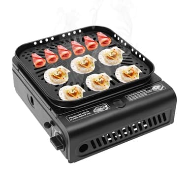 DSYOGX Barbecue de camping portable à gaz, butane ou propane 2 en 1 avec sac de transport, petit barbecue de table pour camping, randonnée, tourisme sac à dos (noir)