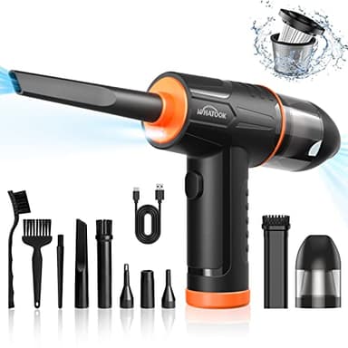 WHATOOK Portable Soufflette Air Comprimé et Aspirateur 2 en 1，100000 RPM Cordless Air Duster & 10KPA Aspirateur，Rechargeable 7600 m Ah，Dépoussiérant pour PC Nettoyage, Clavier,Voiture, Canapé, Maison