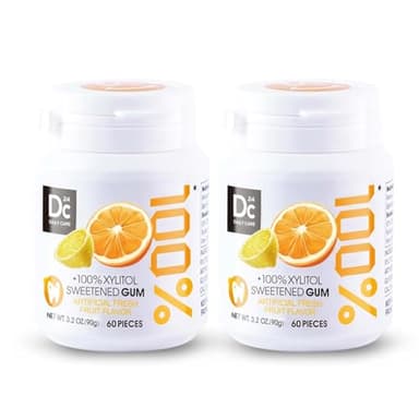DC24 DAILY CARE Chewing-gum au xylitol, sans aspartame ni sucre, arôme de fruits frais, sans OGM, sans gluten, végétalien, 60 pièces, paquet de 2