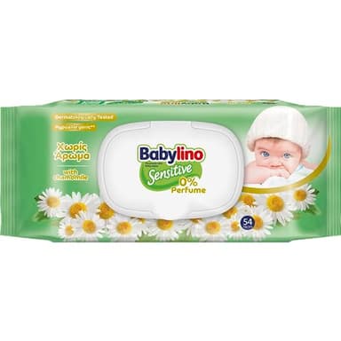 Babylino Sensitive Lingettes Sans Parfum pour les Peaux Sensibles, Formule 98% Naturelle qui restaure le pH naturel de la peau, avec capot refermable, 54 lingettes