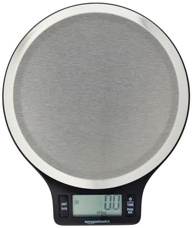 Amazon Basics Balance de cuisine numérique, sans bisphénol A, en acier inoxydable avec affichage LCD (piles fournies), Noir