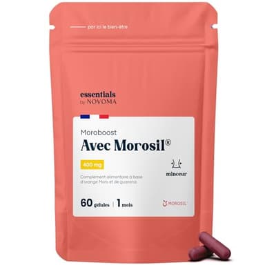 Morosil® 400 mg avec Guarana, Bruleur de Graisse Puissant et Coupe Faim, 60 Gélules Végétales, Cure de 1 Mois, Complément Alimentaire Minceur, Fabriqué en France, Essentials by Novoma