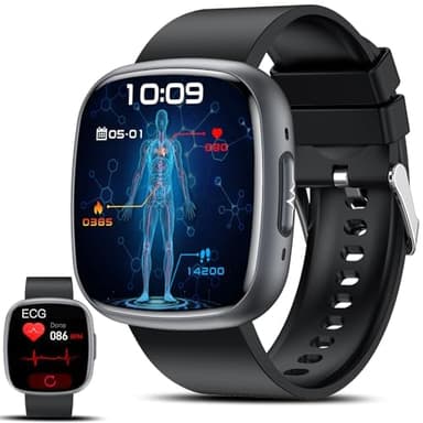 Lgnitek 2025 Nouveau ECG+HRV Montre Connectée avec Acide Urique/Lipides/BMI, 1.75'' HD Smartwatch avec 24H Pression artérielle/Cardiofrequencemetre/SpO2/Moniteur de Sommeil/Podometre pour Android/iOS