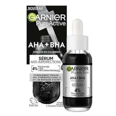 Garnier - Pure Active - Sérum Anti-Points Noirs & Imperfections au Charbon - 4% Niacinamide, Acide Salicylique & Acide Lactique - Peaux Grasses à Tendance Acnéique - Vegan & Cruelty Free - 30 ml