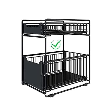 LANTUS Panier de Rangement Coulissant à 2 Niveaux,tiroir Organisateur, Porte-épices, Panier Coulissant sous évier, étagère de Rangement pour comptoir de Cuisine, Garde-Manger,Bureau,Noir-1PC