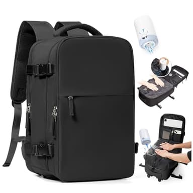 SZLX Sac à Dos Voyage Babine Sous Vide avec Pompe 40x30x20 Bagage Cabine Sous Vide pour Ryanair Wizz air Easyjet Bagage à Main Femme Homme,40x30x20cm,noir
