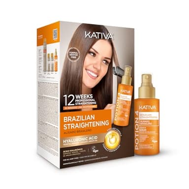 KATIVA Kit Lissage Brésilien à la Kératine avec Acide Hyaluronique + Sérum Thermo-Protecteur Potion 4 – Lissage à Domicile Sans Formol – Jusqu’à 12 Semaines Anti-Frizz pour Tous Types de Cheveux