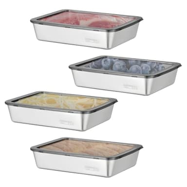 Pmueuff Boite Inox, Plat Inox Avec Couvercle, 4 PCS Boite Alimentaire 2200 ml Conservation en Acier Inoxydable, Réutilisables Pour Fromages, Fruits, Salades, Bonbons et Confitures