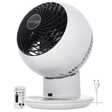 Iris Ohyama, Woozoo, Ventilateur de Table, 30m², Blanc, 5 Vitesses, Télécommande, Silencieux, Oscillation Multidirectionnelle, pour Chambre, Salon, Circulateur d'Air, Petit, Puissant, PCF-SC15T