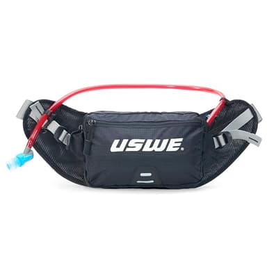 USWE Zulo Sac d'hydratation avec organiseur et poches latérales, ceinture anti-rebond (noir carbone, 2 L)