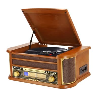 Platine Vinyle sans Fil Bluetooth à 3 Vitesses avec Haut-parleurs stéréo intégrés, phénographe Radio AM/FM avec Prise 3.5mm, CD/Cassette, AUX-in/RCA-Out, Lecture USB