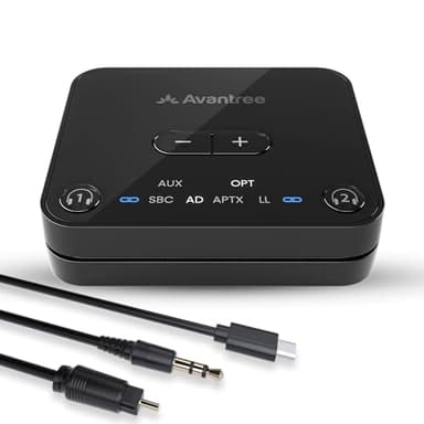 Avantree Audikast 3 – Émetteur Bluetooth 5.3 pour TV avec Port de Sortie Audio Optique ou AUX, aptX-Adaptive, Transmetteur Adaptateur Audio sans Fil pour Casque