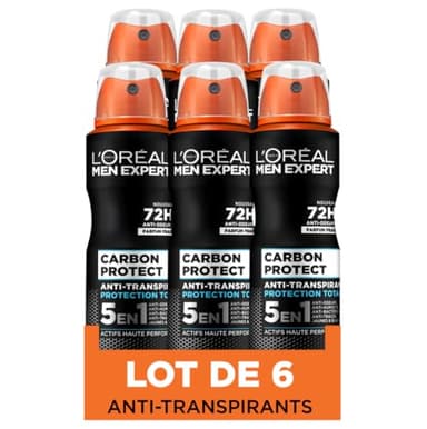 L’Oréal Paris Men Expert Carbon Protect Déodorant Spray 5en1-150ml - Lot de 6
