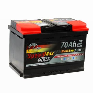 SpeedMax batterie de voiture ​​Max 70 Ah AGM Start & Stop 12 V 760 A Batterie de démarrage pour voitures à forte demande énergétique Start-Stop 65 70 Ah 75 80 Ah Performance supérieure Plus pôle droit