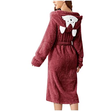 Peignoir à capuche en flanelle à double poche et oreilles 3D pour femmes, doux et chaud, peignoir de bain en velours double face, pyjama et tenue d'intérieur, robe longue pour femmes, grande taille