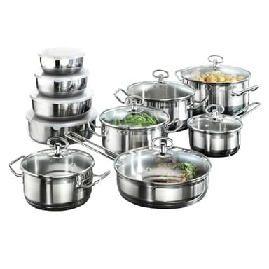 Karcher Batterie de Cuisine en Acier Inox 20 Pièces avec Couvercles | Set Complet de Casseroles, Poêles et Saladiers pour Cuisine, Induction, Gaz et Électrique | Idéal Maison et Famille