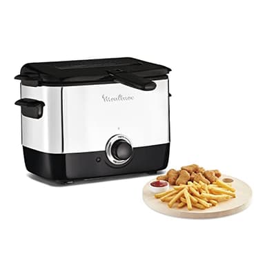 Moulinex Friteuse à huile, Capacité 1 L d'huile, 600 g de frites, Pour 2 portions, Température 150°C à 190°C, Compact, Hublot de contrôle, Minifrito AF220010, Noir/Argenté