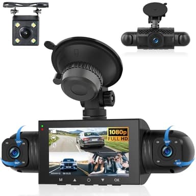 Hodozzy Dashcam Voiture 360°, 4 Caméras Avant Arrière Intérieur Gauche Droite, 1080P, 8 LEDs Vision Nuit IR, Écran Tactile IPS 3", Enregistrement en Boucle, Capteur G, Vision Nocturne Dash Cam Voiture