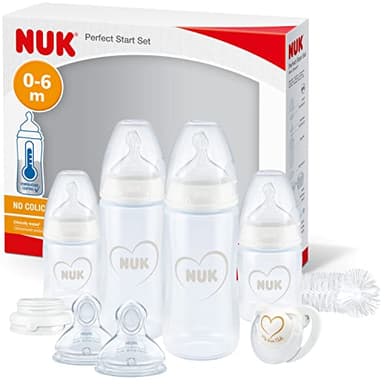 NUK Perfect Start First Choice+ set de biberons | 0-6 mois | 4 biberons anti-coliques, 1 tétine, 1 goupillon et plus encore | Lot de 10 pièces