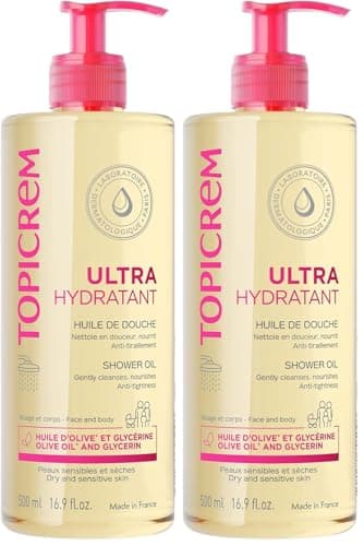 Topicrem - Ultra-Hydratant, Huile de Douche - Nettoie, Nourrit, Protège - Gel Douche Visage et Corps pour Peaux Sensibles, Sèches, Bébés, Enfants et Adultes - Fabrication Française - 1000 ml