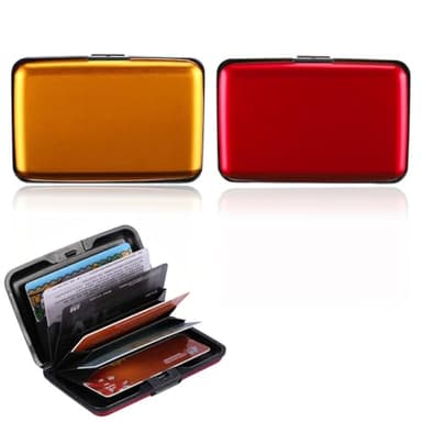 2 Pcs Étui Porte-Cartes de Crédit en Aluminium Anti-RFID avec 6 Slots pour Vos Cartes, Convient comme Porte-Cartes & Étui pour Cartes de Visite, pour Hommes et Femmes (Rouge et Or) Pratique Sécurisé.