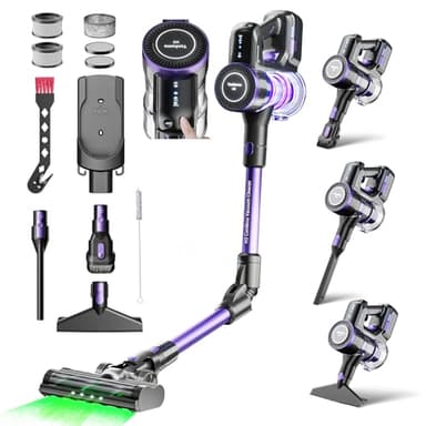 Yanhama H3 Aspirateur Balai sans Fil,45Kpa et Puissance 550W,60 Mins Autonomie,21.6V Batterie Amovible Rechargeable Support Mural,Flex,Filtre HEPA,1.5L pour Sols durs,Tapis