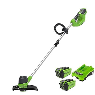 Greenworks 40V Coupe Bordure Sans Fil pour Jardins Moyens, Hauteur Réglable, Largeur de 30 cm, Fil Nylon 1,65 mm à Alimentation Automatique, 2 Batteries 40V 2Ah et Chargeur, Garantie 3 Ans G40LTK2X
