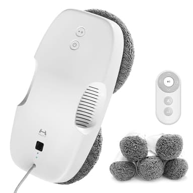 HUTT DDC55 Robot Nettoyeur Vitre, Robot Laveur de Vitre Automatique, Système de Sécurité, Navigation Intelligente, Télécommandé, pour Toutes Les Surfaces Lisses, avec 12 Chiffons