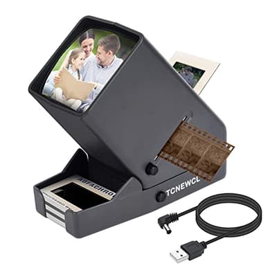 TCNEWCL Visionneuse de Diapositives et Négatives de 35 mm, Visionneuse de Films de Bureau à la Lumière du Jour avec Un Grossissement de 3X, USB, LED